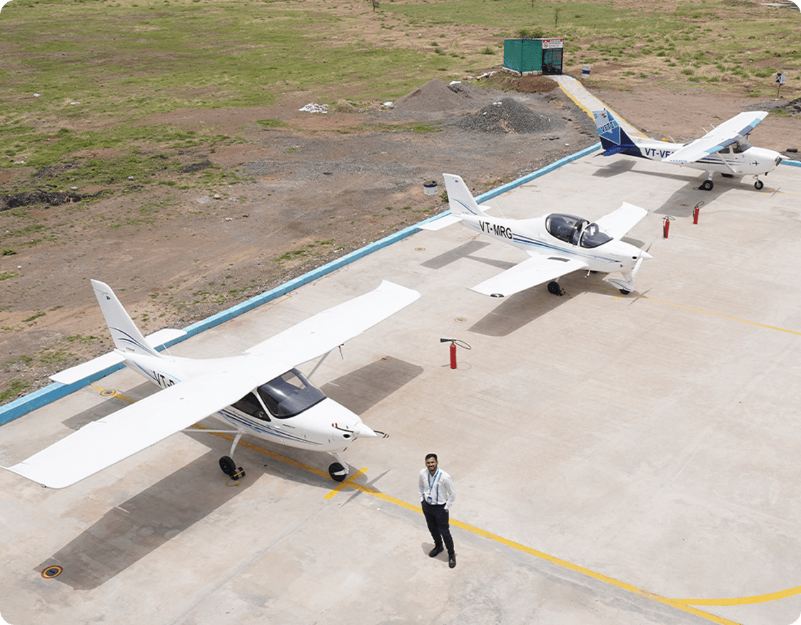 Airplane cockpit with pilot